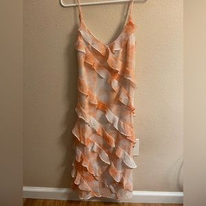 Gorgeous ruffle peach/orange and white midi dress Lulus size S